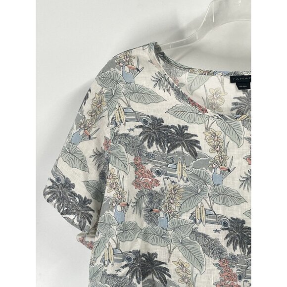 Tahari Linen Short Sleeve Tropical Shirt Sz 3X Coastal Chic Grandmacore - Picture 2 of 5